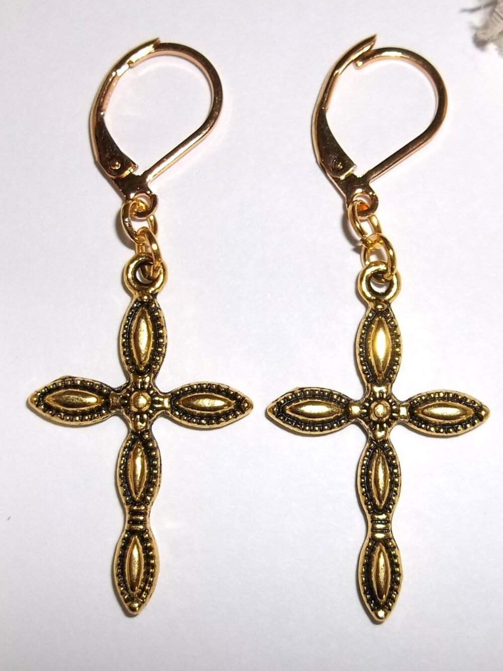 Gold Cross Earring Lever Back Dangle Drop Jewelry Set Pair Gift Idea NWT D475a
